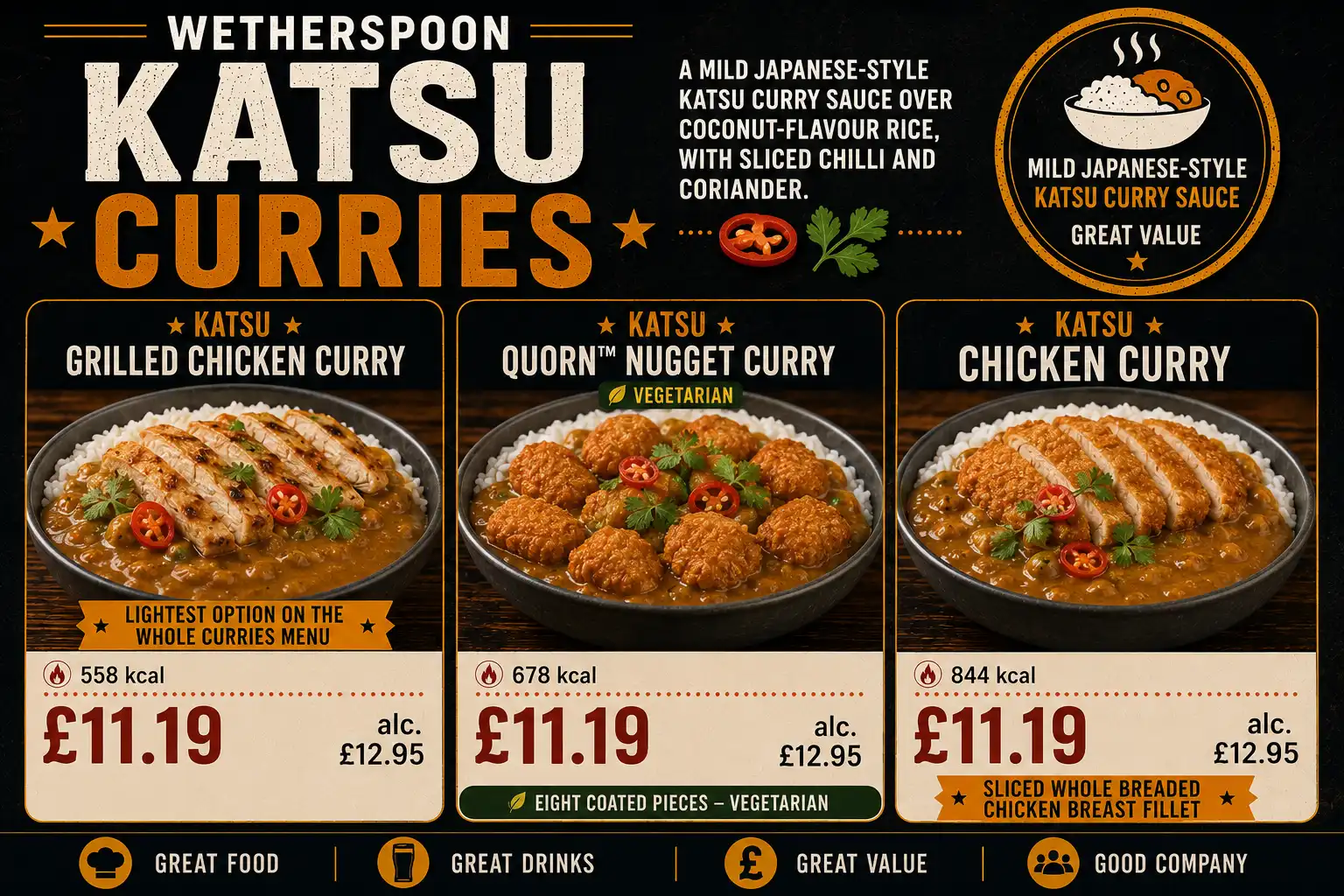 Wetherspoon Katsu curry with coconut-flavour rice and mild Japanese-style sauce