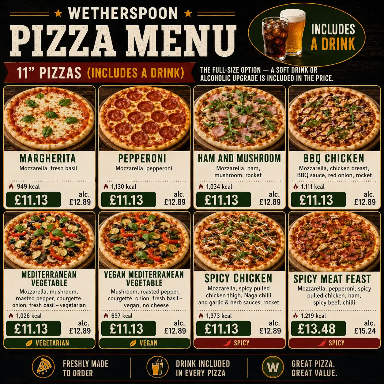 Wetherspoon Mozzarella and pepperoni stone baked pizza