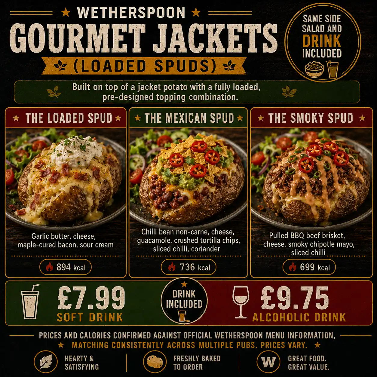 Gourmet loaded jacket potatoes at Wetherspoon