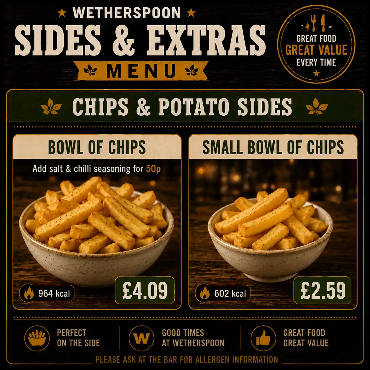 Wetherspoon Sides & Extras menu