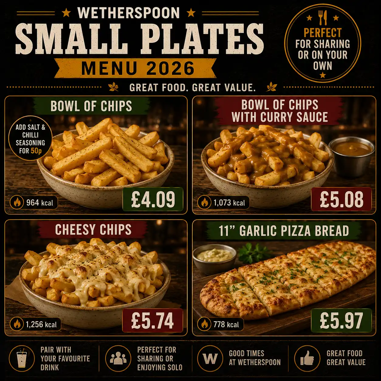 Wetherspoon small plates menu selection