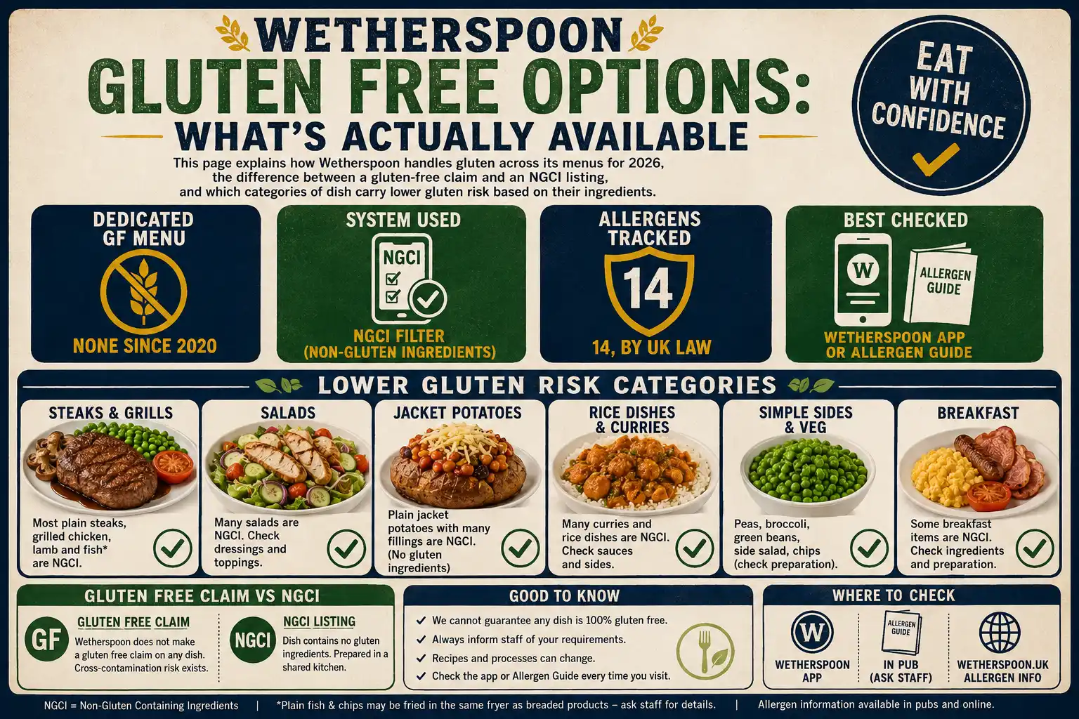 Wetherspoon dishes naturally lower in gluten ingredients, grilled steak and jacket potato